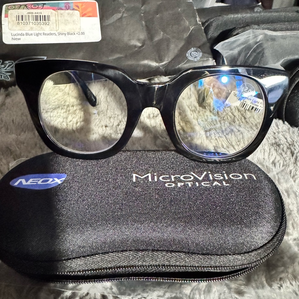 MicroVision Optical Blue Light Readers/ Lucinda; Shiny Black +2.0